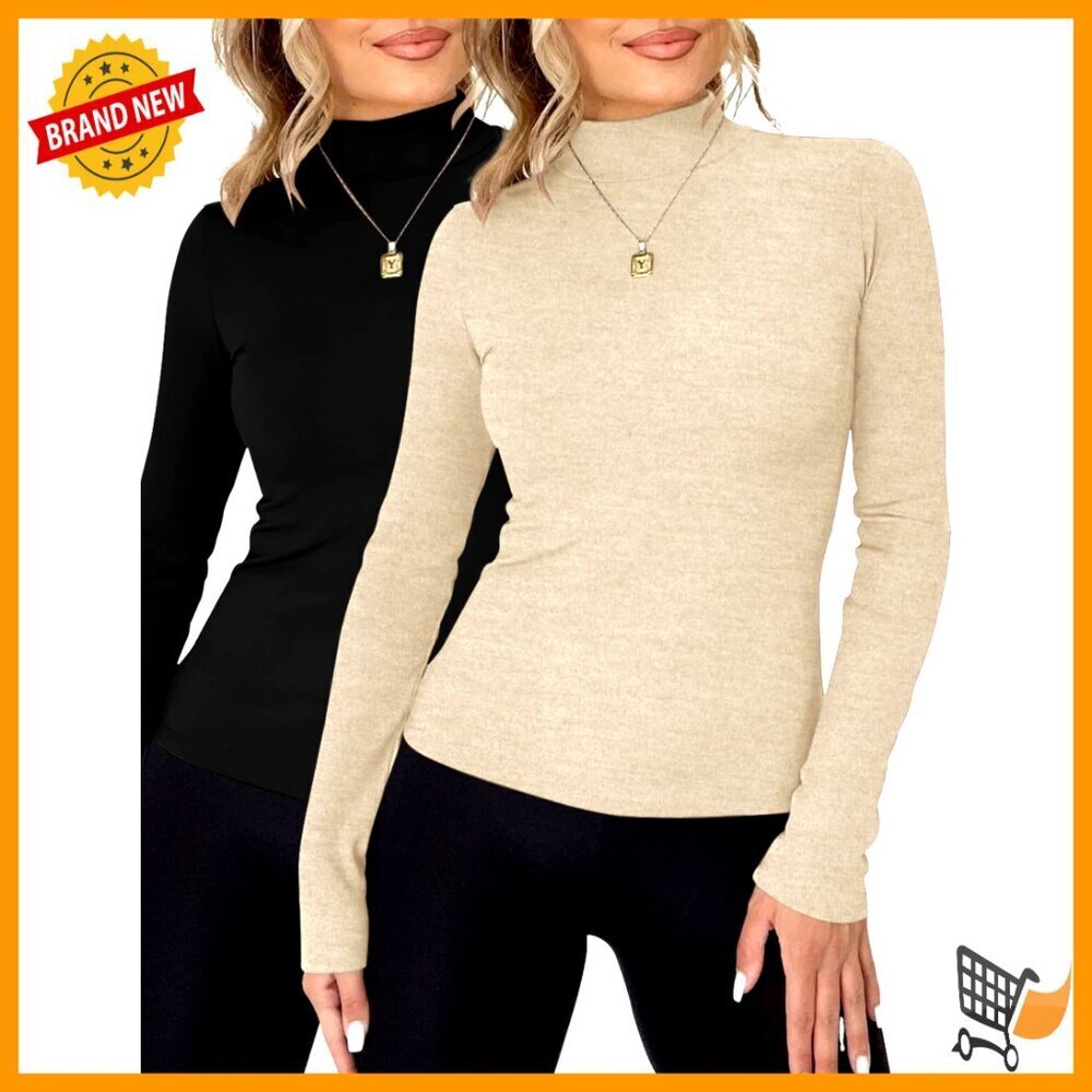Long Sleeve Mock Turtleneck Top Stretch Fitted Pullover Lightweight Thermal